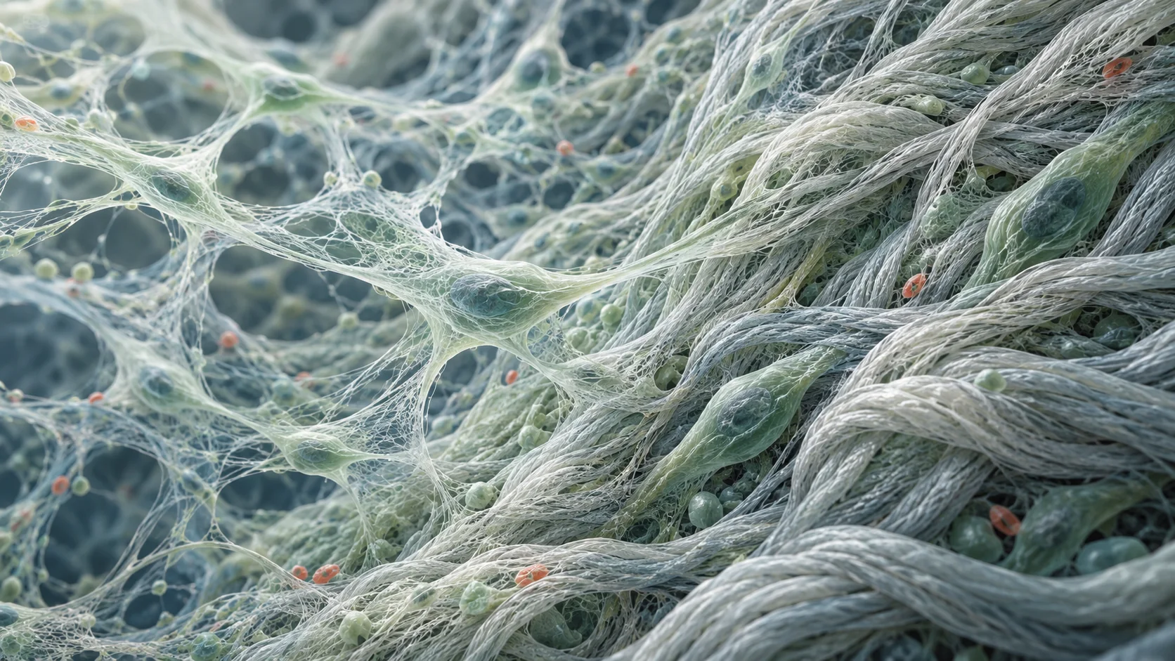 Conceptual transition from organized tissue to dense extracellular-matrix accumulation